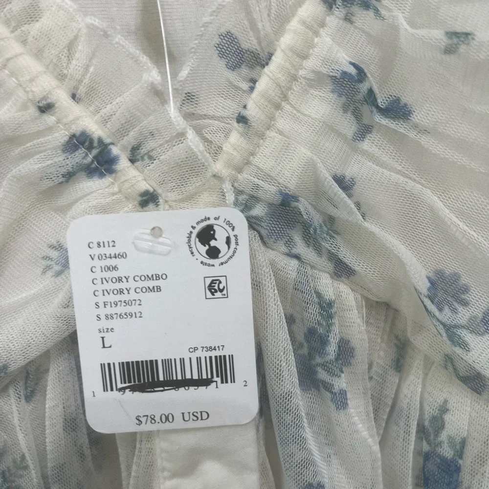 Free People White Sheer Floral Ruffle Button-Front Tank Top